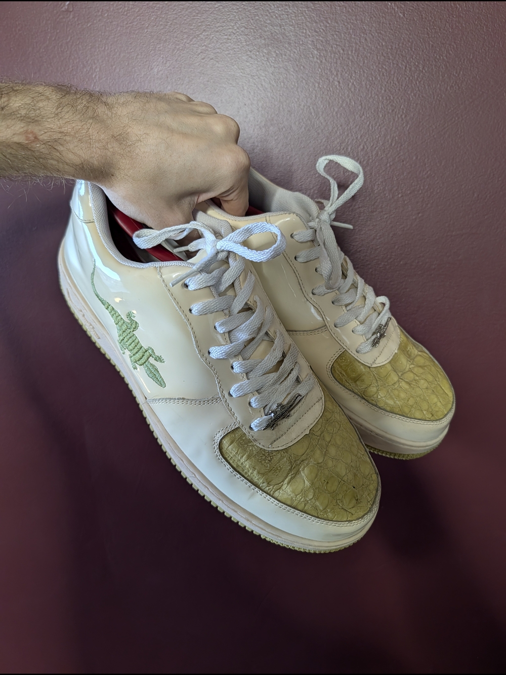 SLICK EXOTICA Real Crocodile Skin AF1 Patent Leather Croc Lace Lock Sneakers 12